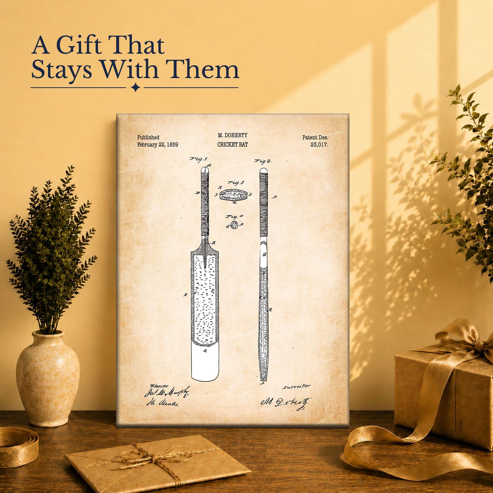 Cricket bat gift - canvas print for cricket players and fans