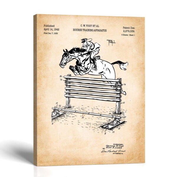Horse jumping patent canvas print by Crossroads Home Decor