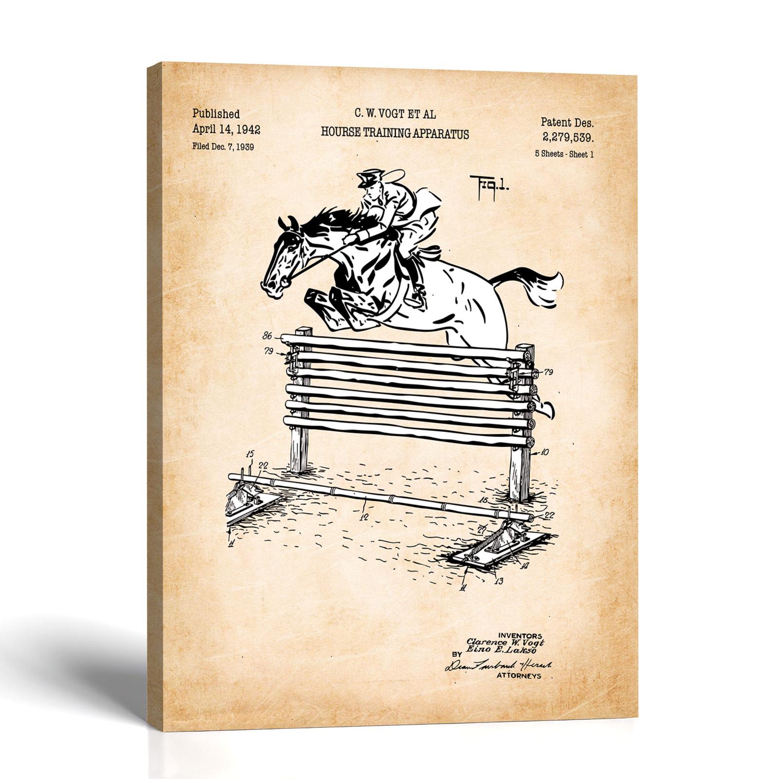 Horse jumping patent canvas print by Crossroads Home Decor