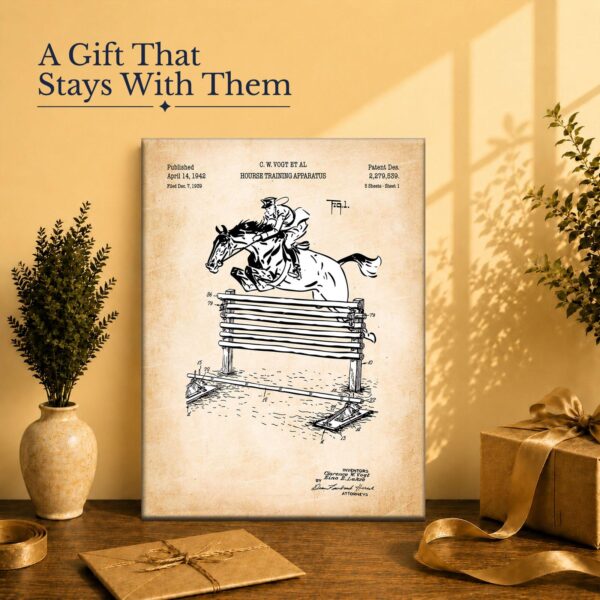 Horse jumping patent canvas print gift for a rider or trainer