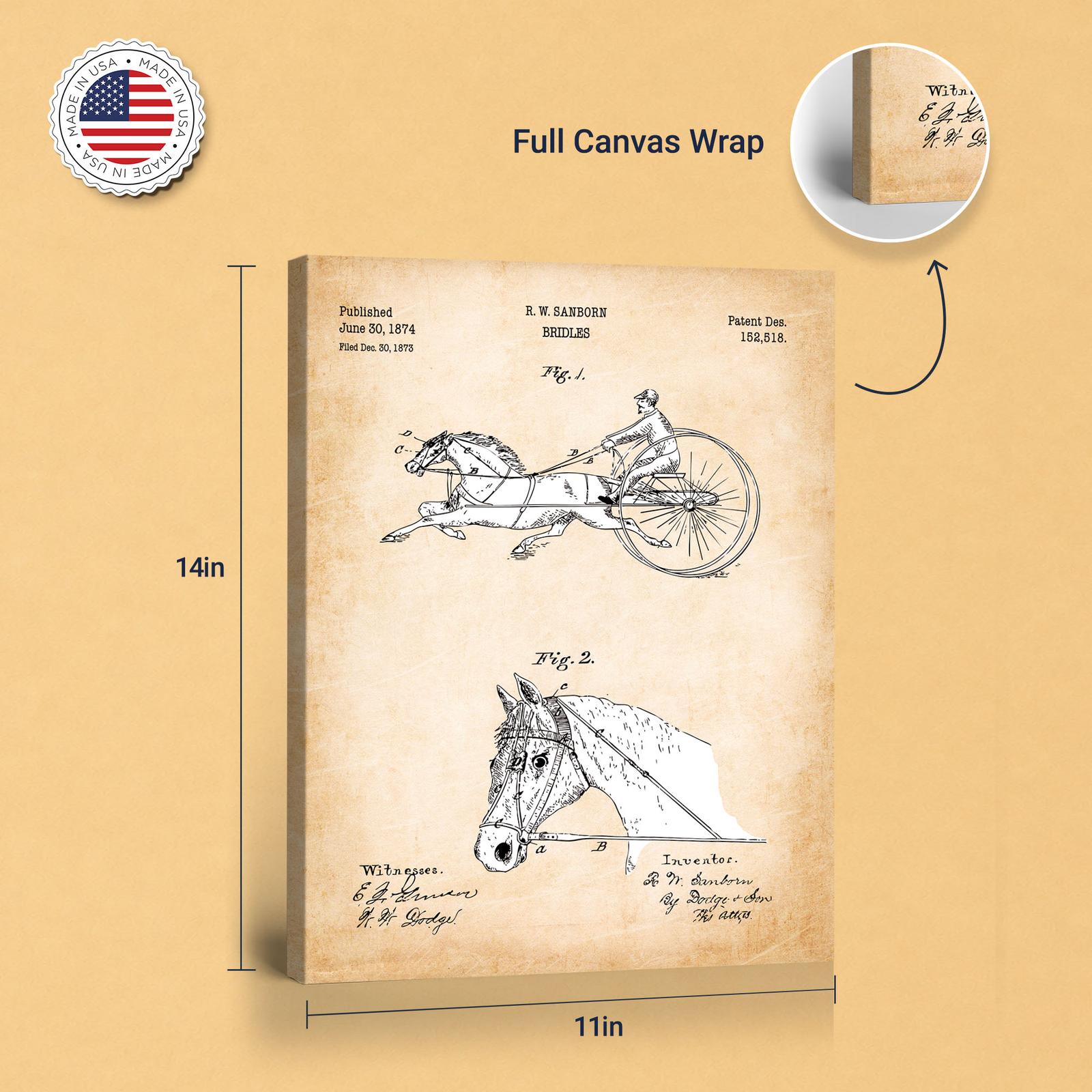 Bridle patent art - gallery wrapped canvas edge detail