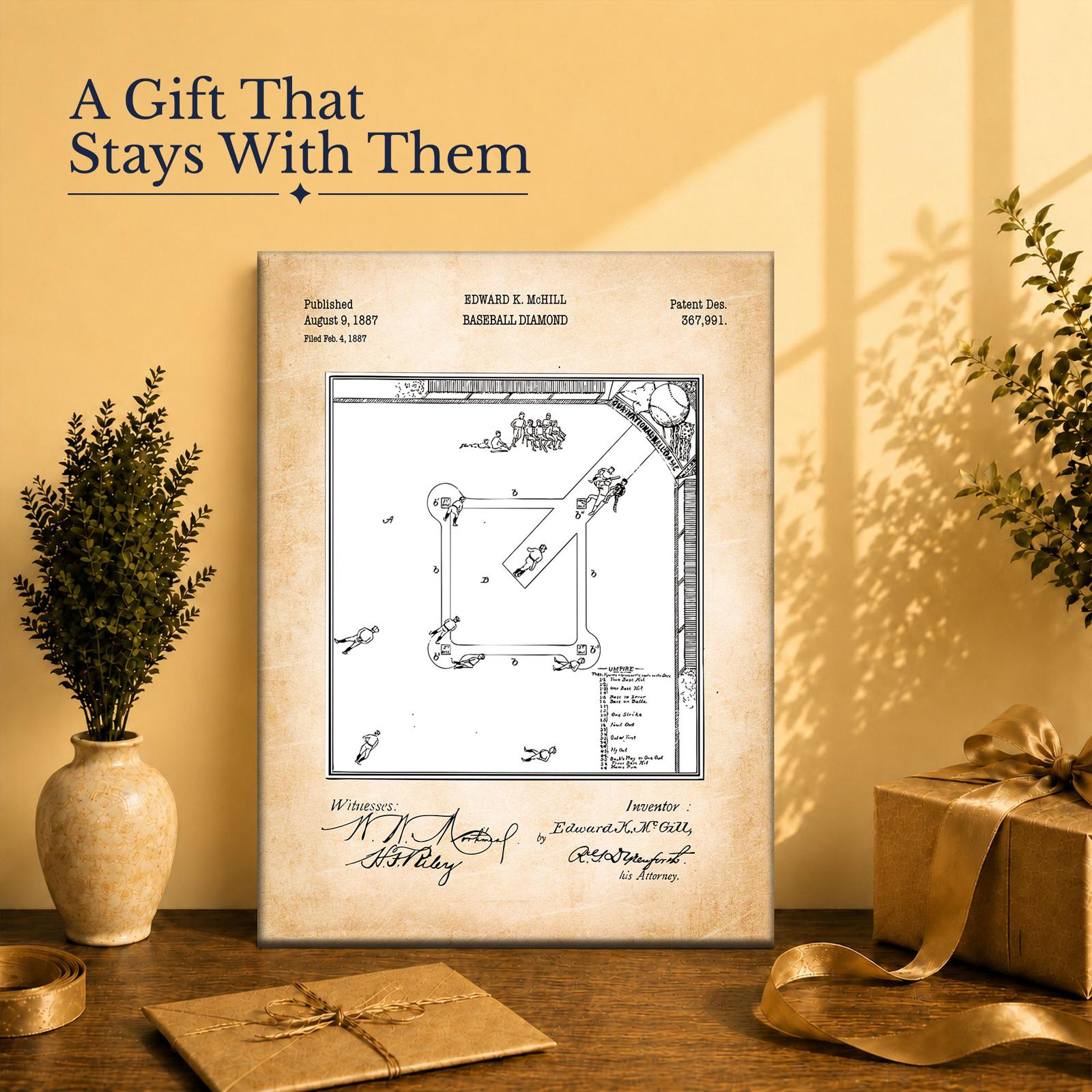 Vintage baseball diamond canvas print - a gift for a collector or game-room fan