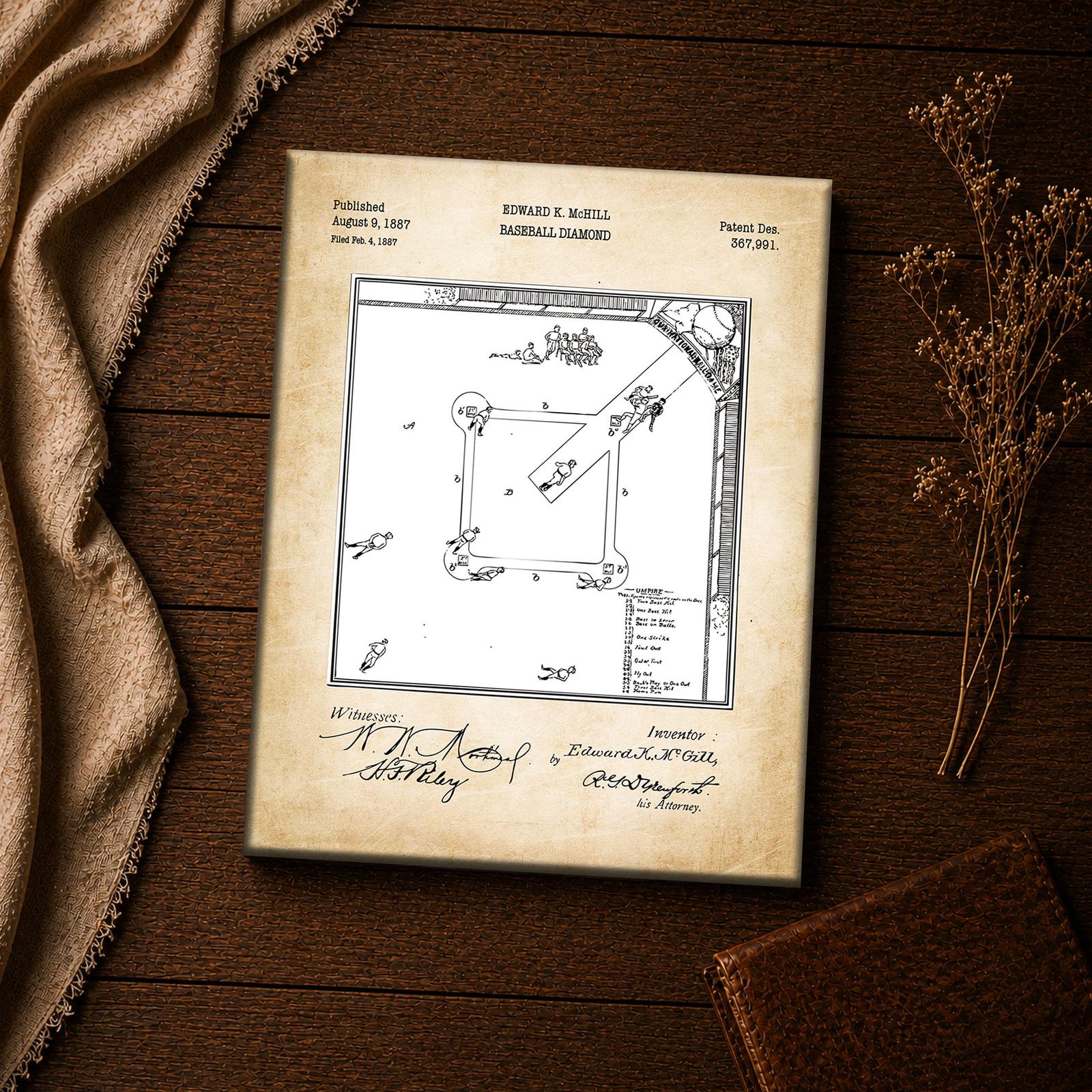 1887 baseball diamond canvas print - vintage ballgame wall art close-up