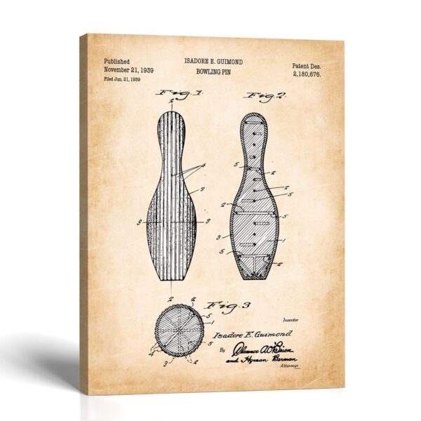Bowling pin canvas print - Bowling Pin Patent Drawing by Crossroads Home Decor