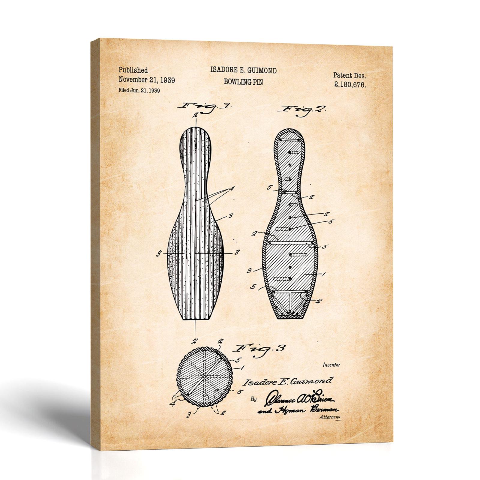 Bowling pin canvas print - Bowling Pin Patent Drawing by Crossroads Home Decor