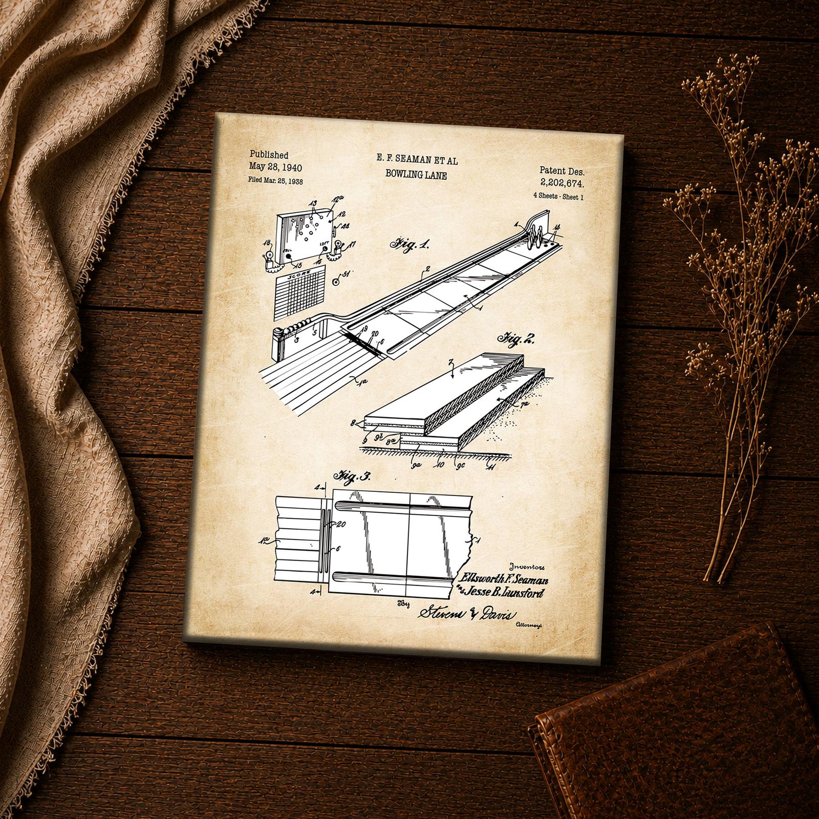 Bowling alley canvas print - close-up of the gutters and foul-line indicator board