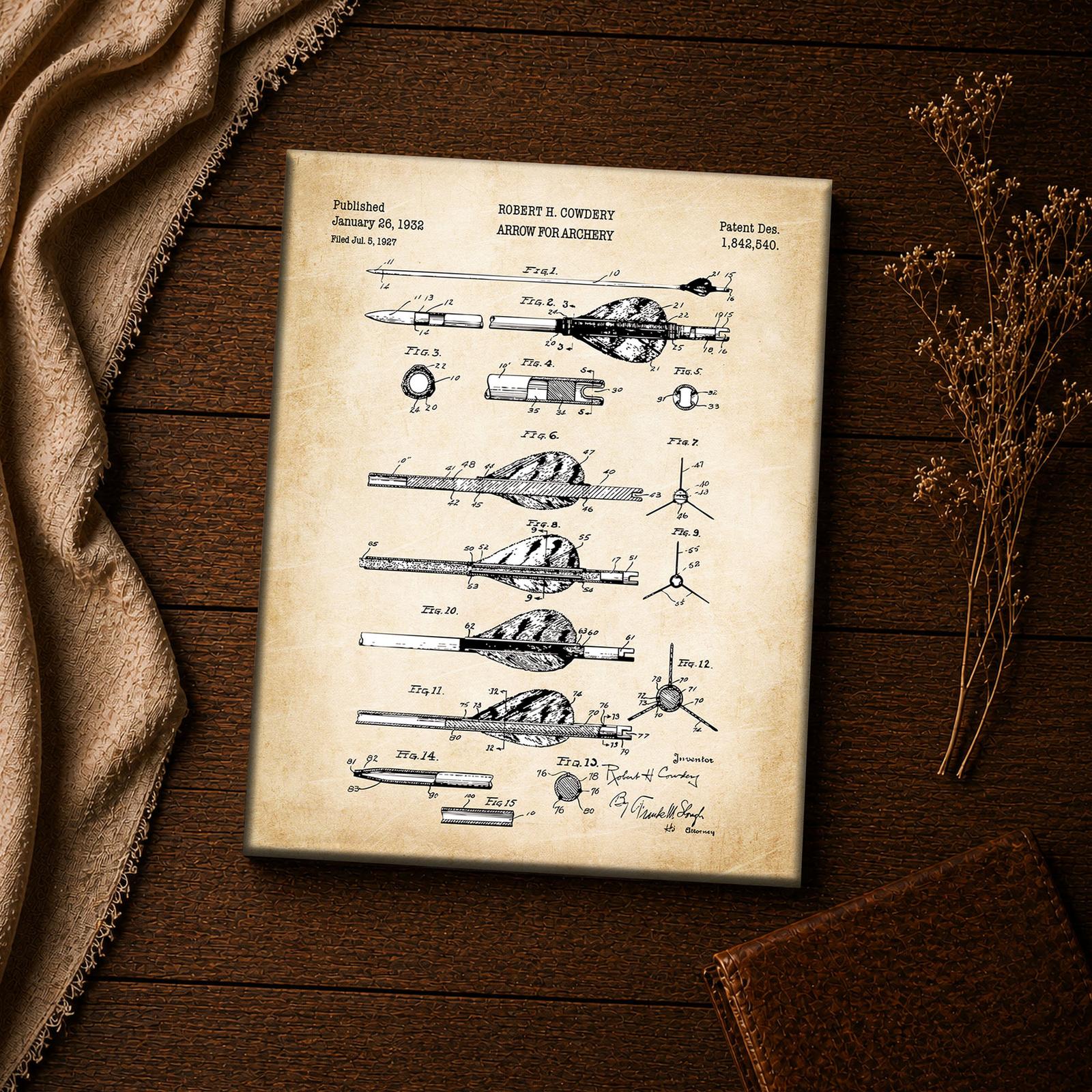 Archery arrow patent print close-up - steel arrow engineering wall art