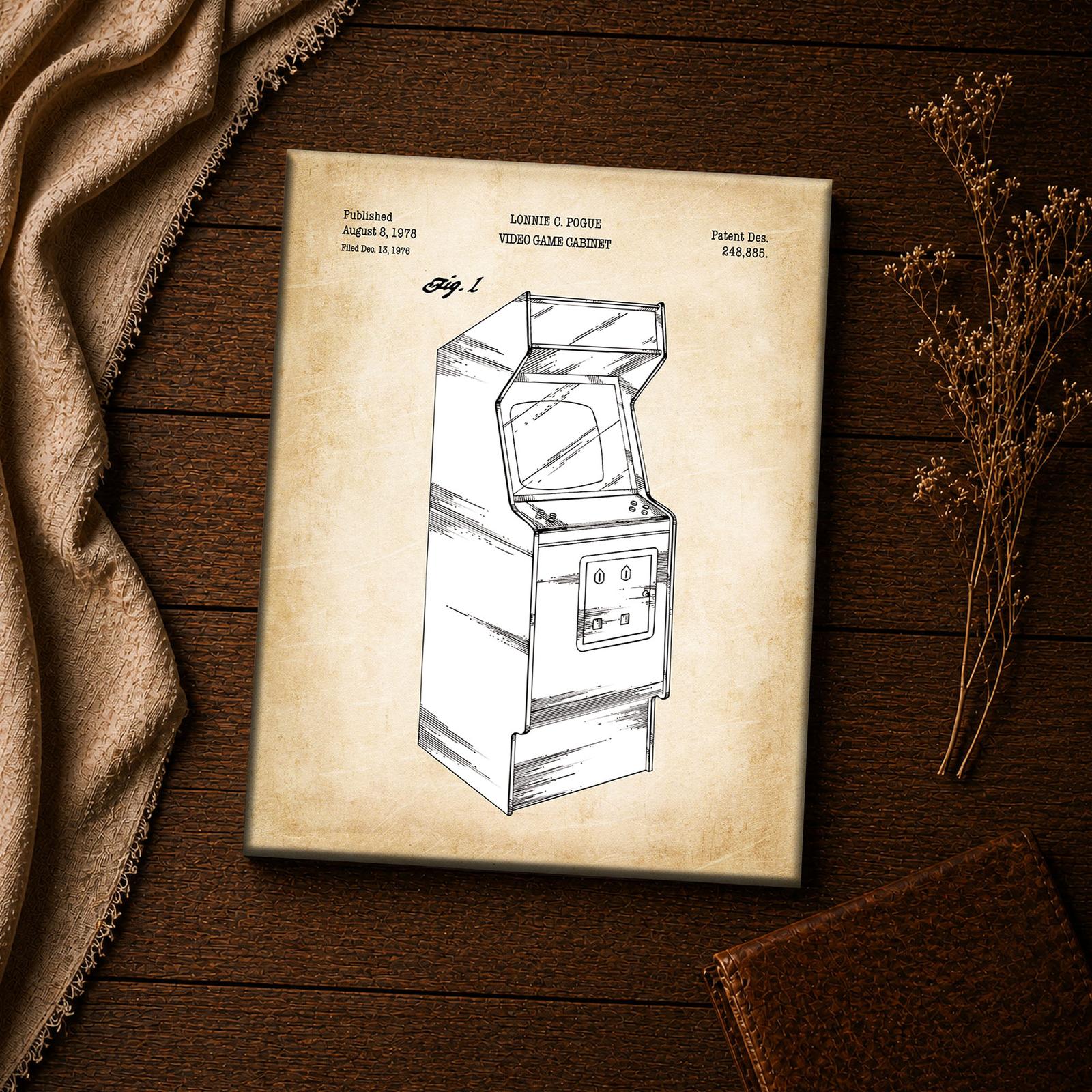 Arcade cabinet patent print close-up - vintage video game cabinet wall art detail