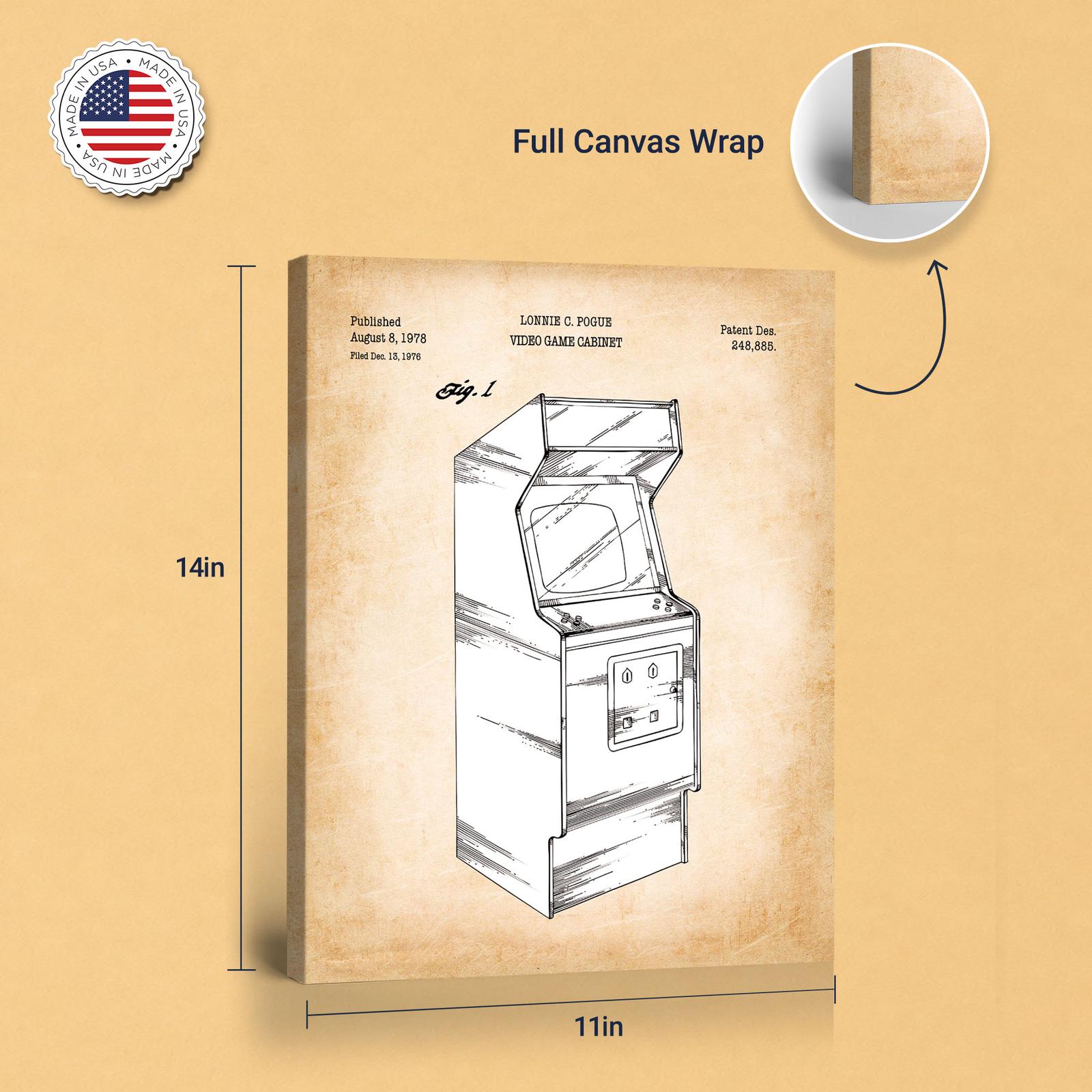 Arcade game patent print - gallery wrapped canvas edge detail