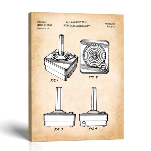 Joystick canvas print - 1980 video game control unit patent drawing by Crossroads Home Decor