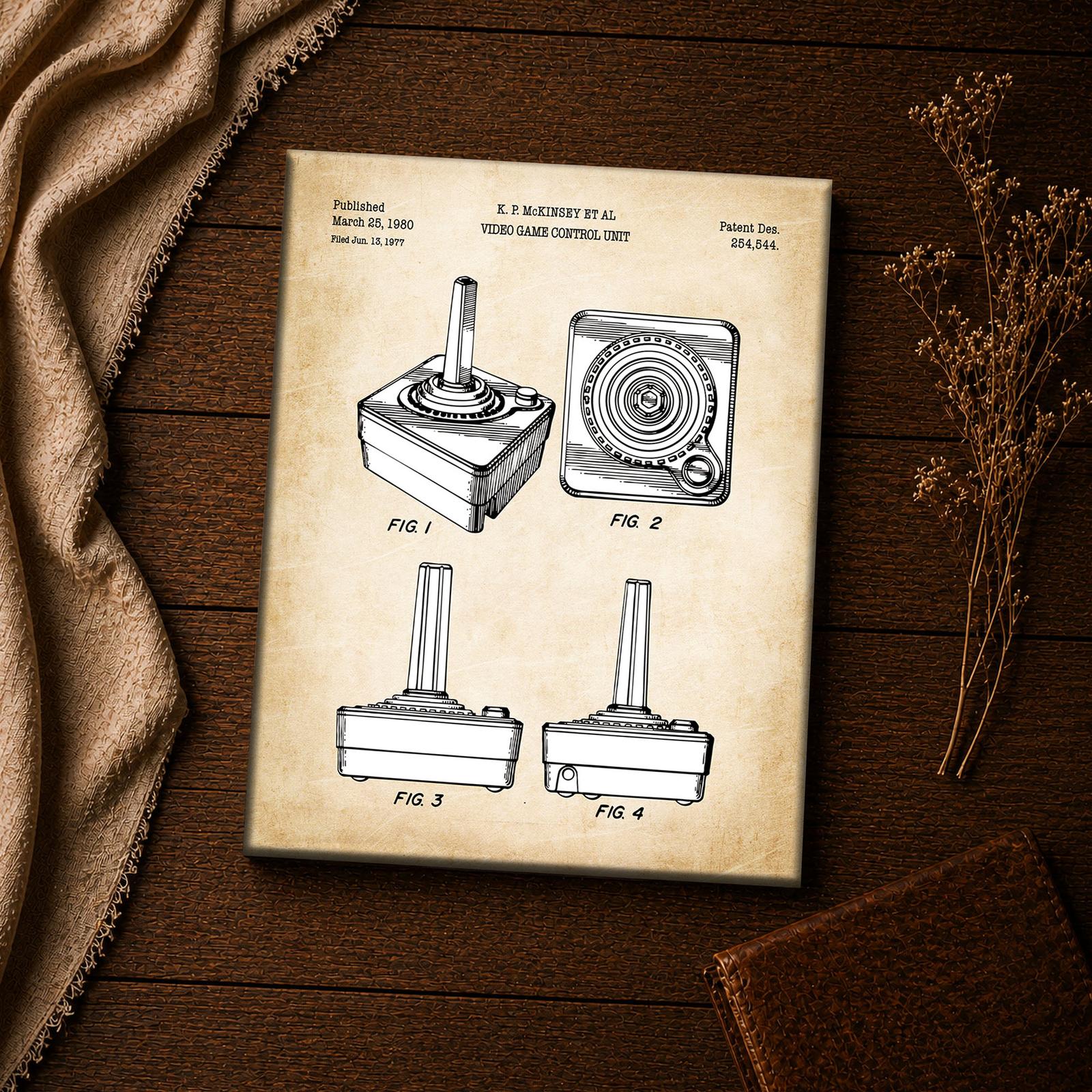Joystick patent print close-up - vintage video game controller wall art detail