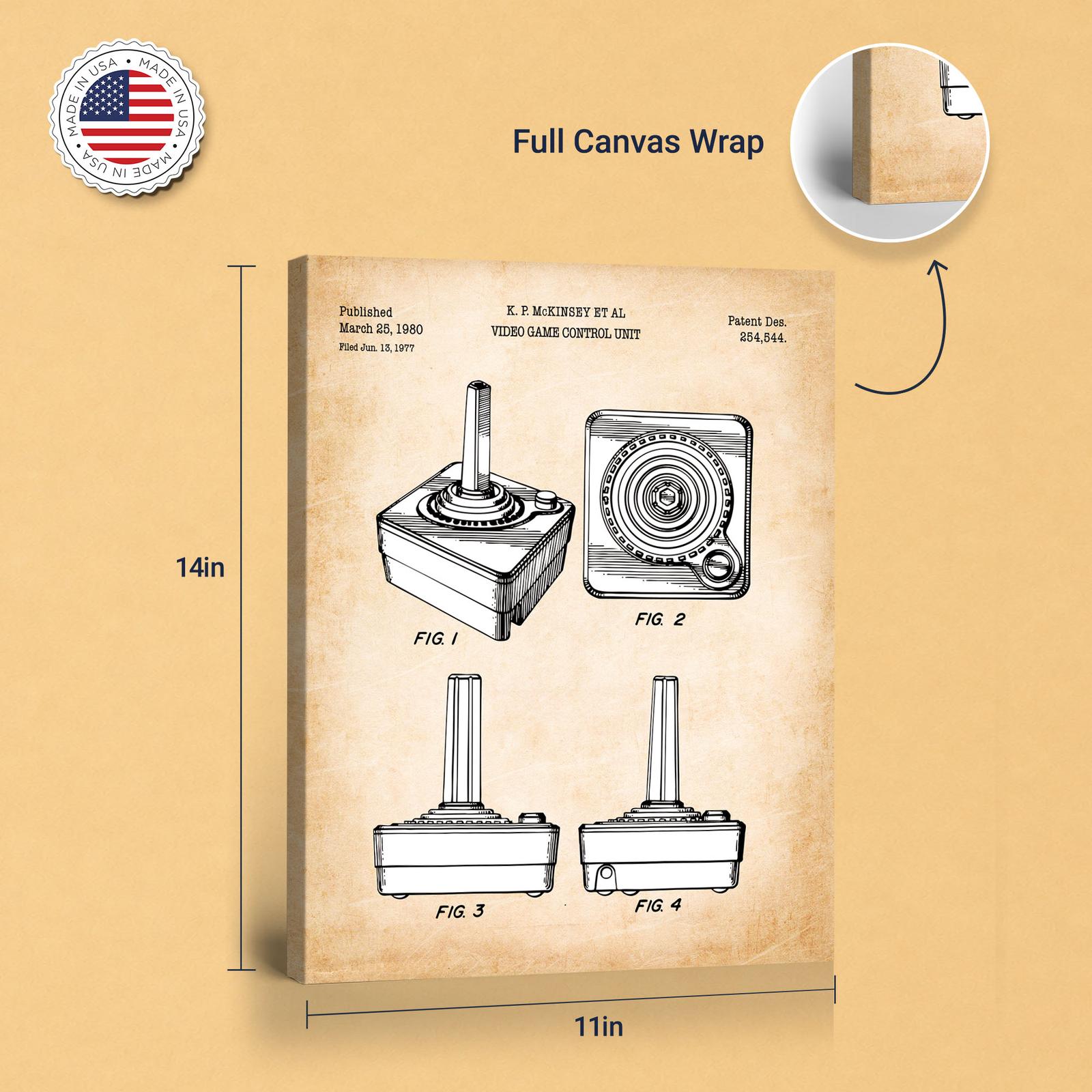 Joystick patent print - gallery wrapped canvas edge detail