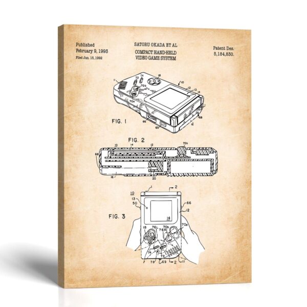 Handheld video game canvas print - 1993 patent drawing by Crossroads Home Decor