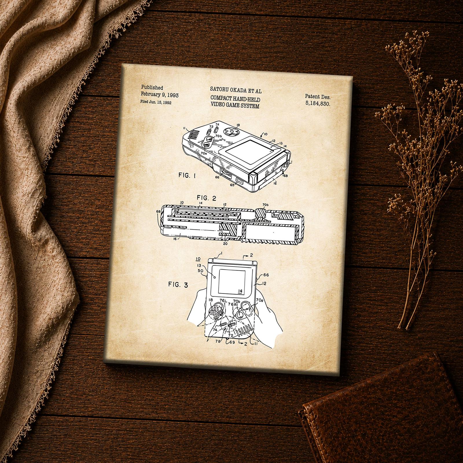 Handheld video game patent print close-up - vintage handheld system wall art detail
