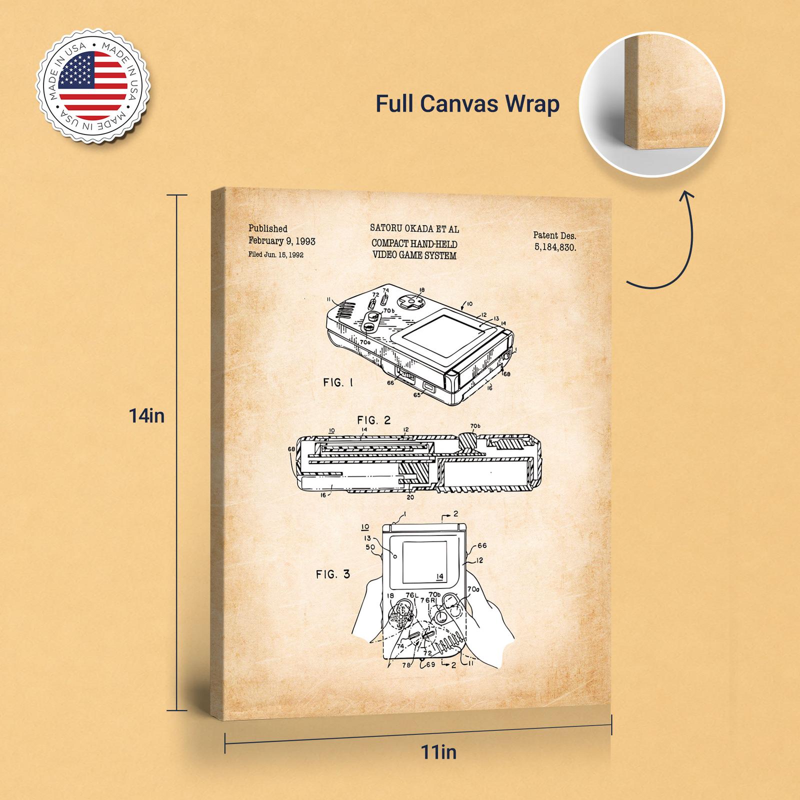 Handheld video game patent print - gallery wrapped canvas edge detail