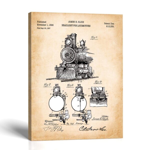 Train headlight patent canvas print - vintage railroad wall art by Crossroads Home Decor