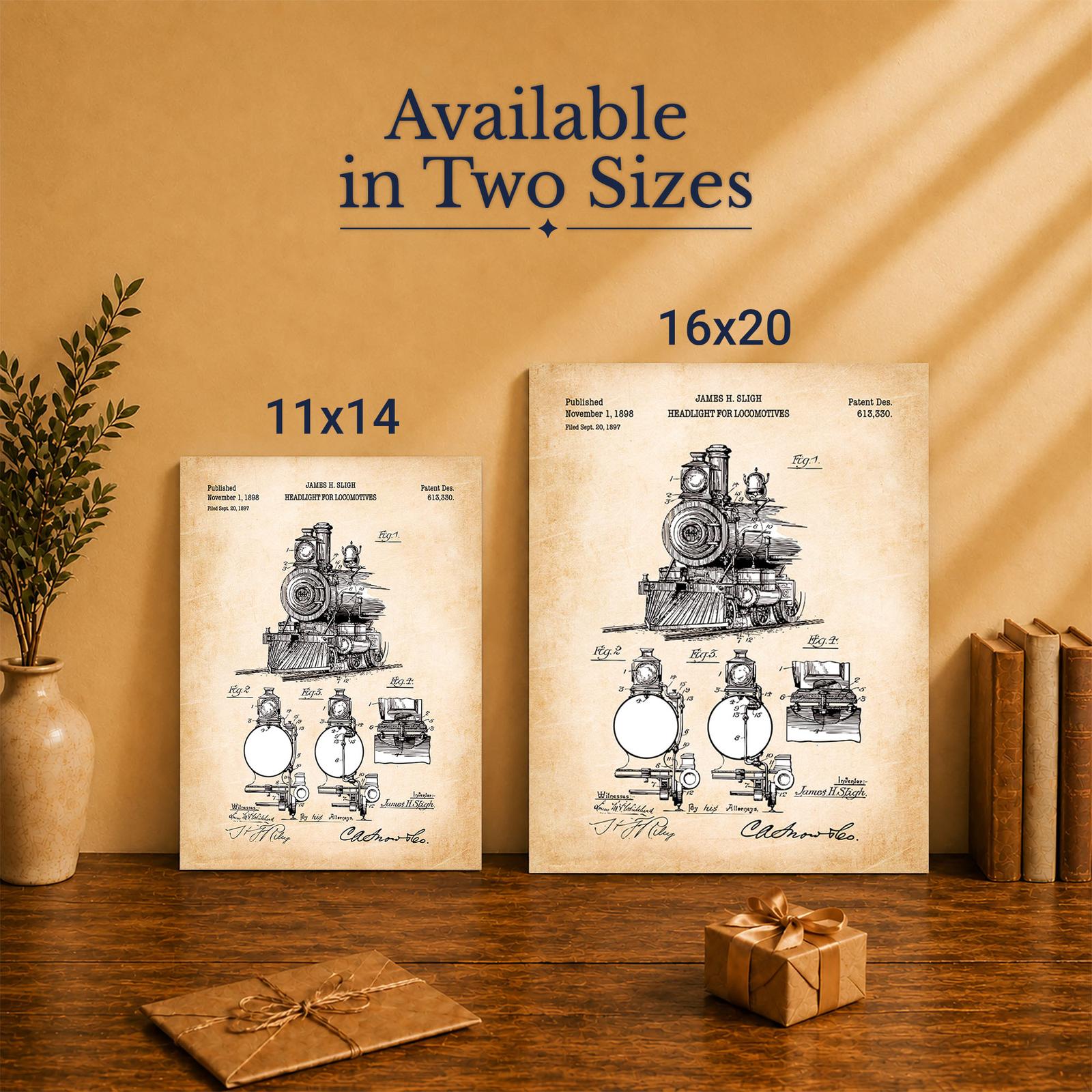 Railroad headlight patent print - Made in USA family-owned vintage wall art
