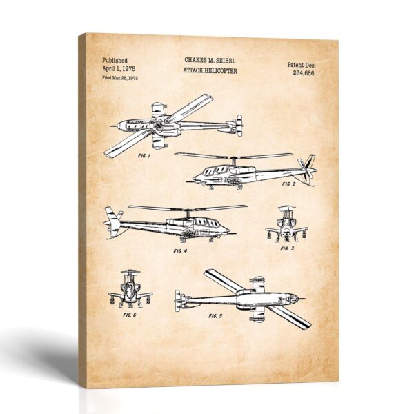 Attack helicopter patent canvas print by Crossroads Home Decor