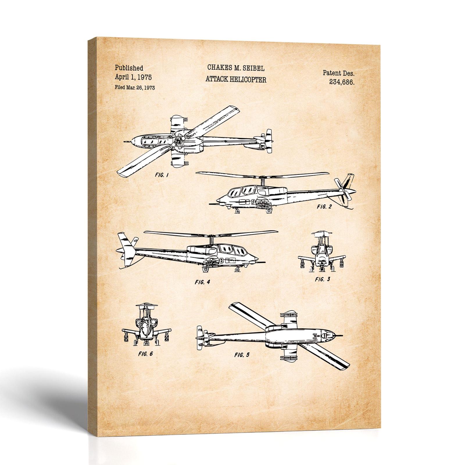 Attack helicopter patent canvas print by Crossroads Home Decor