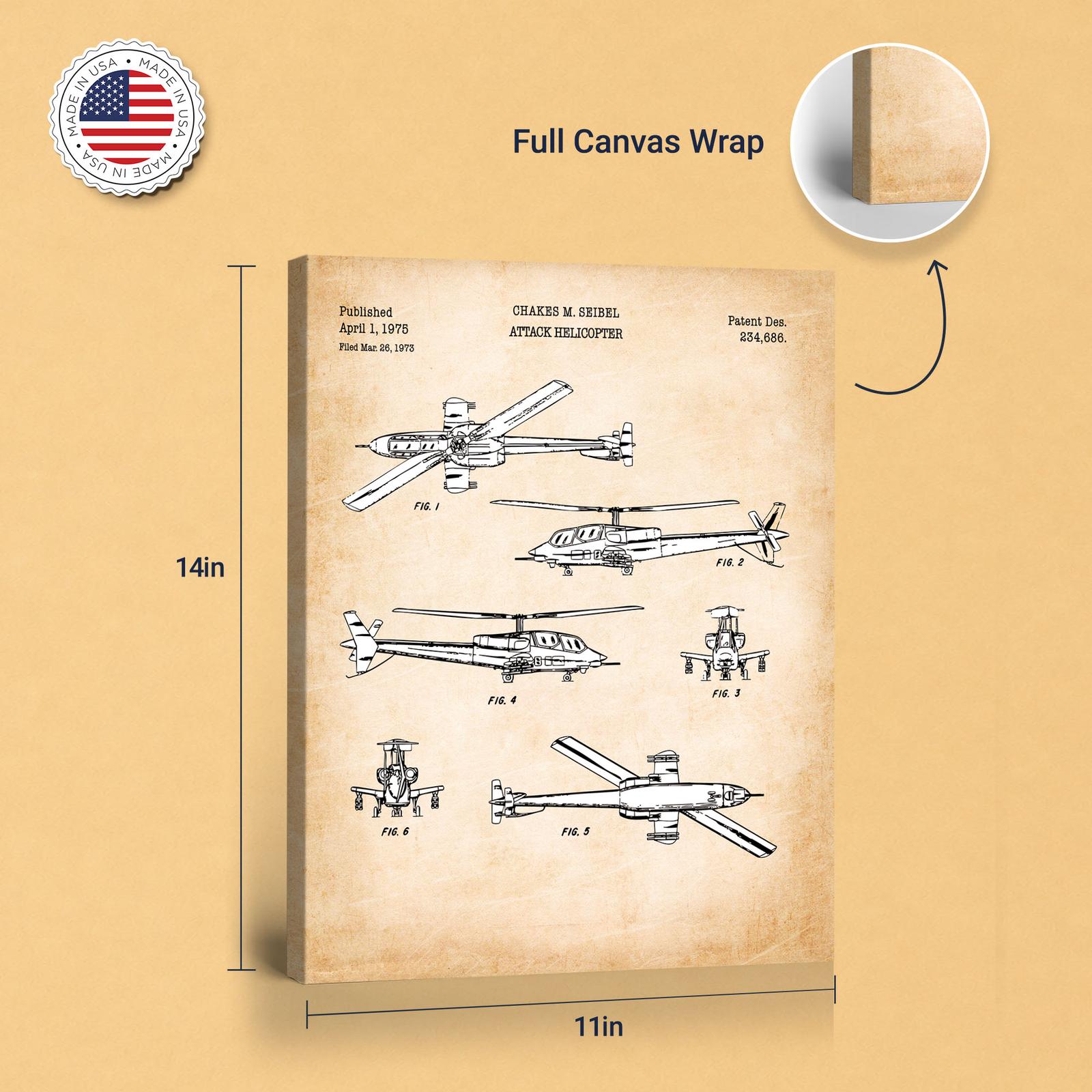 Attack helicopter canvas print - gallery wrapped canvas edge detail