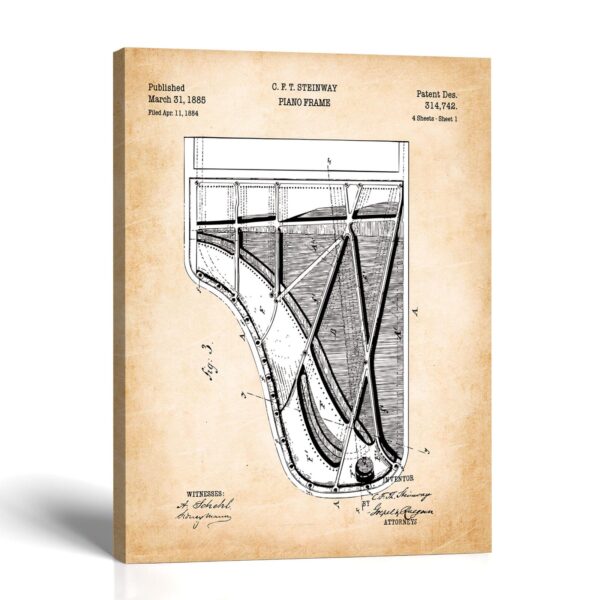 Steinway piano frame canvas print - 1885 Patent Drawing by Crossroads Home Decor