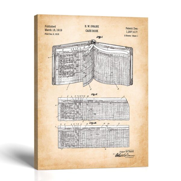 Accounting book patent canvas print - 1919 cash book patent print by Crossroads Home Decor