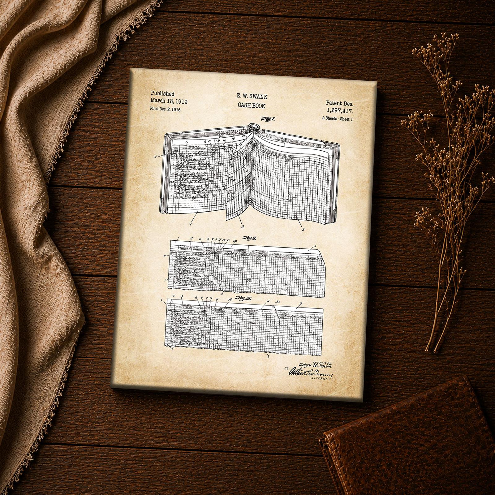 1919 cash book patent print - vintage bookkeeping inspirational wall art