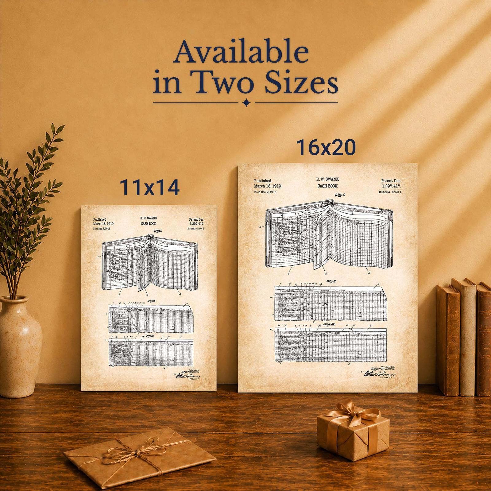 Accounting book patent canvas print - Made in USA family-owned office wall art