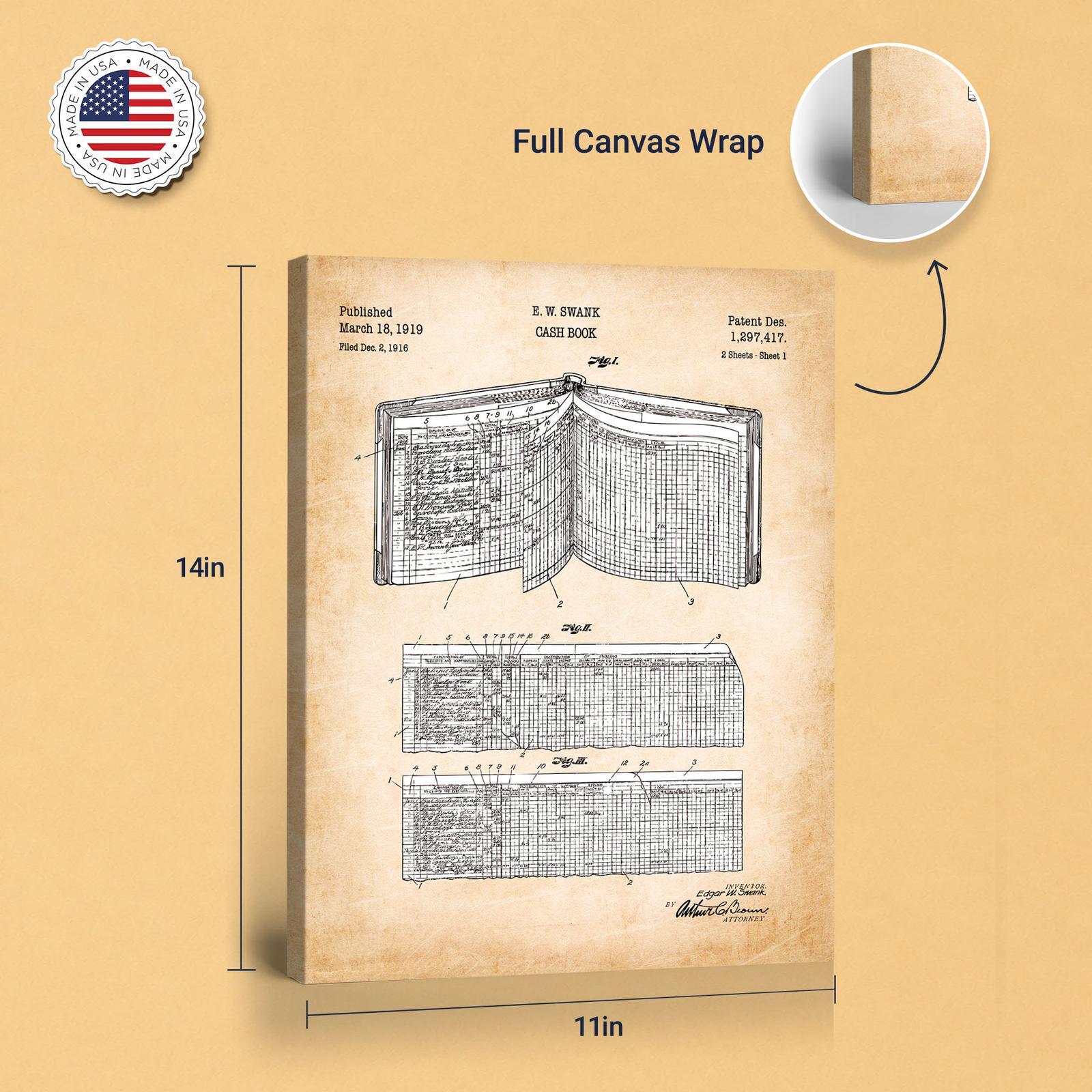 Accounting book patent print - gallery wrapped canvas edge detail