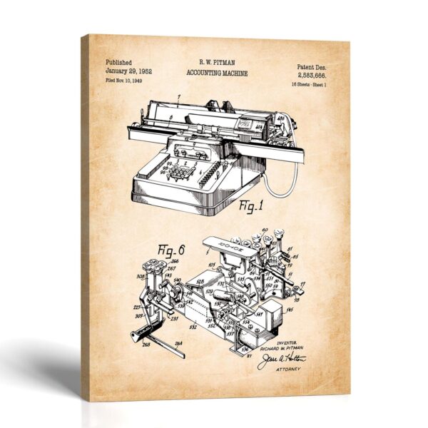 Accounting machine patent canvas print - 1952 office machine patent print by Crossroads Home Decor