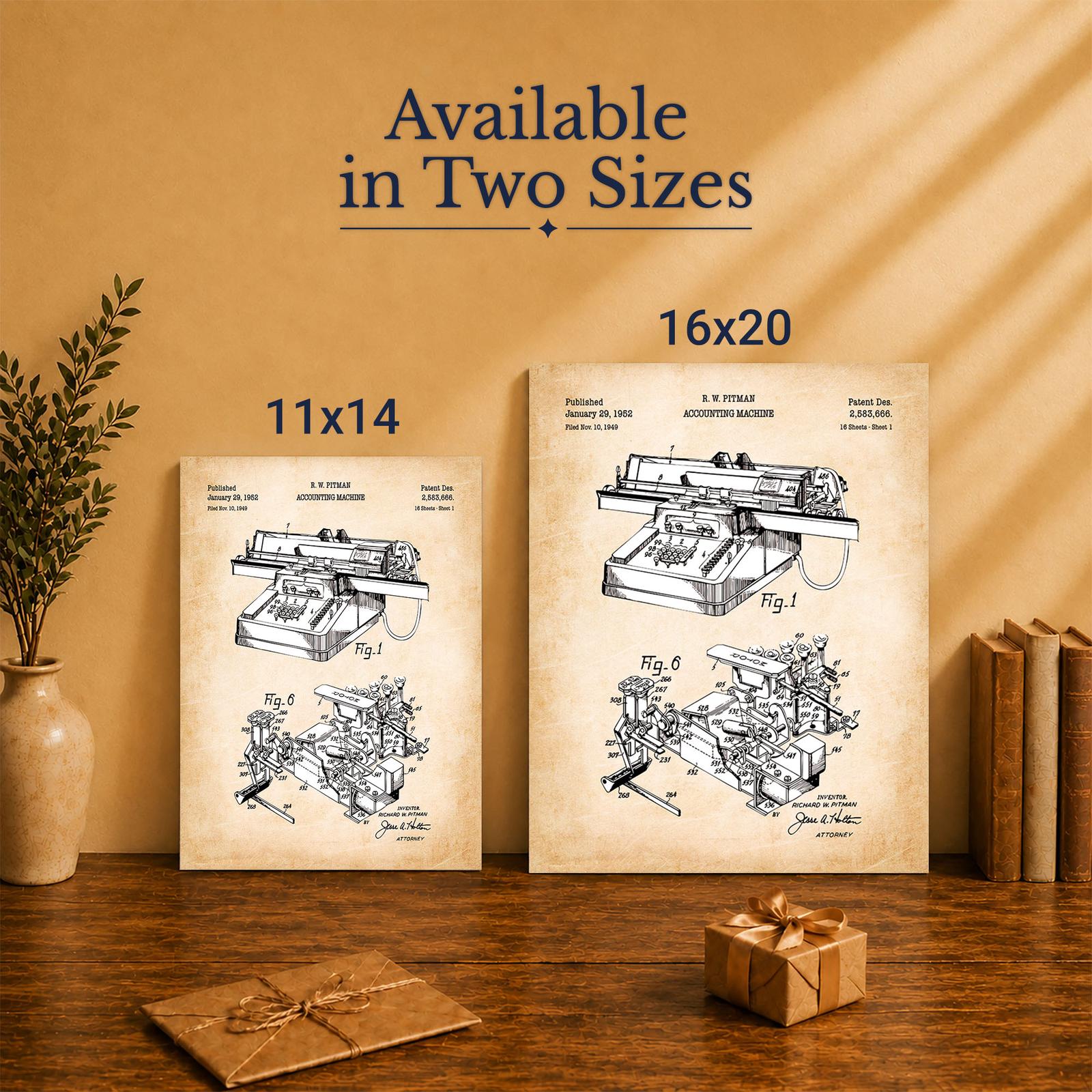 Accounting machine patent canvas print - Made in USA family-owned office wall art