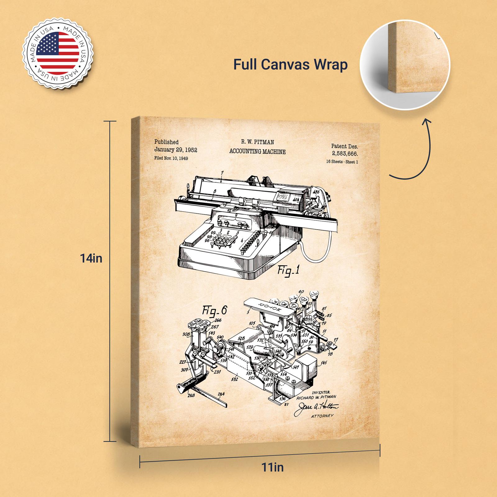 Accounting machine patent print - gallery wrapped canvas edge detail