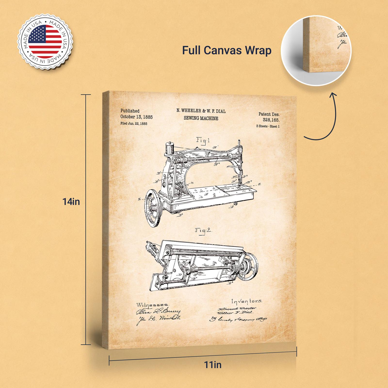 Sewing machine patent print - gallery wrapped canvas edge detail