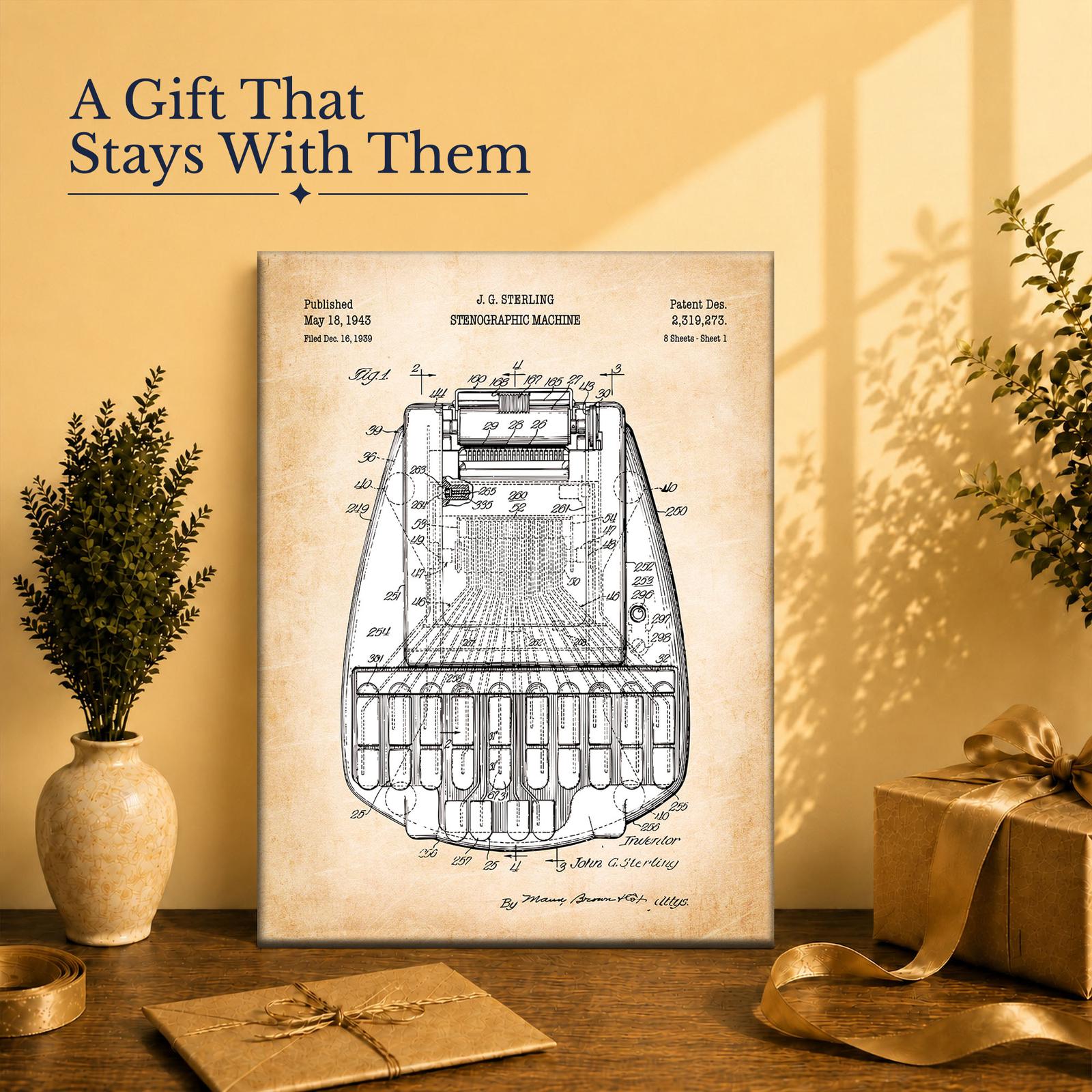 Court reporter canvas print gift - patent wall art for an attorney or court reporter