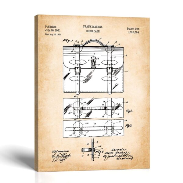 Briefcase patent canvas print - 1921 brief case patent drawing by Crossroads Home Decor