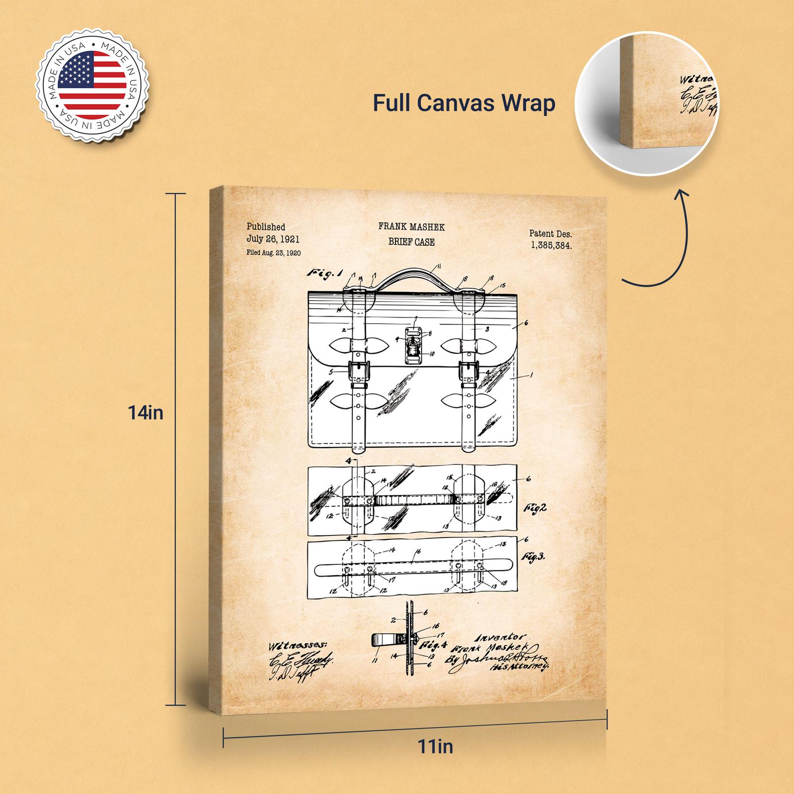 Briefcase patent canvas print - gallery wrapped canvas edge detail