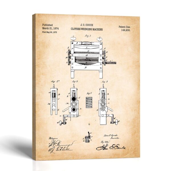 Laundry room canvas print - Clothes Wringer Patent Drawing by Crossroads Home Decor