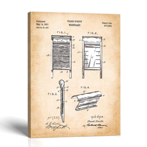 Washboard canvas print - 1901 Patent Drawing by Crossroads Home Decor