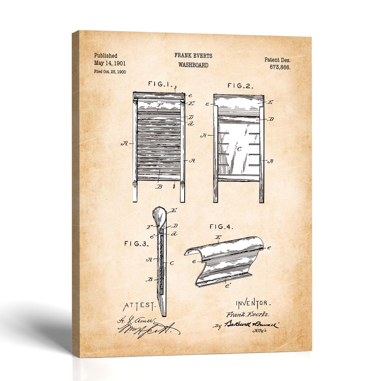 Washboard canvas print - 1901 Patent Drawing by Crossroads Home Decor