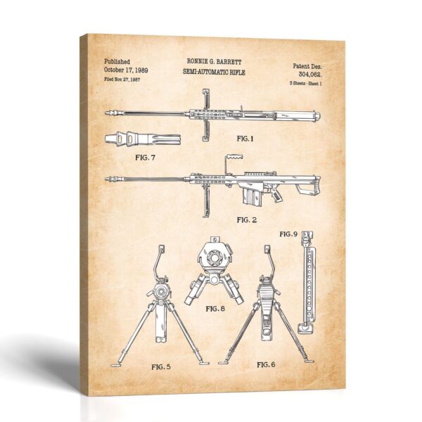 50 cal rifle patent canvas print - semi-automatic rifle design sheet by Crossroads Home Decor