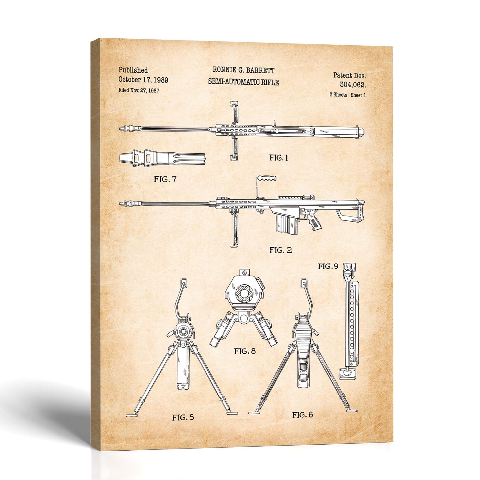 50 cal rifle patent canvas print - semi-automatic rifle design sheet by Crossroads Home Decor