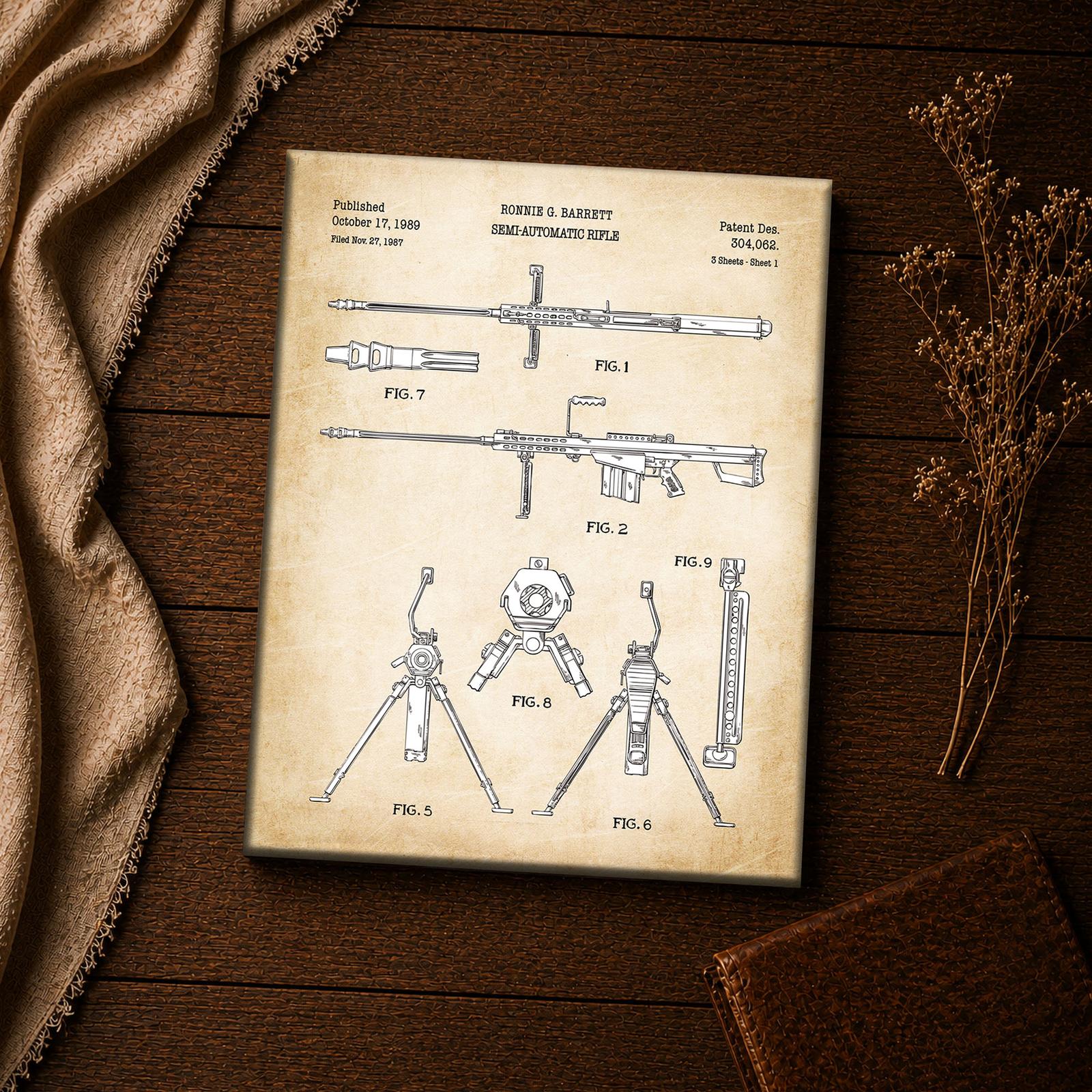 50 cal rifle patent drawing canvas print - vintage firearm wall art