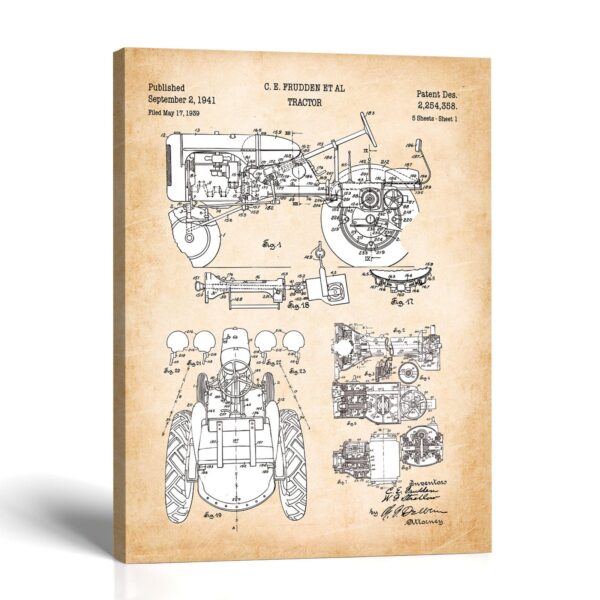 1941 tractor patent canvas print - vintage farm machinery wall art by Crossroads Home Decor
