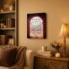 Man in the arena panoramic canvas wall art displayed above a console table in a living room