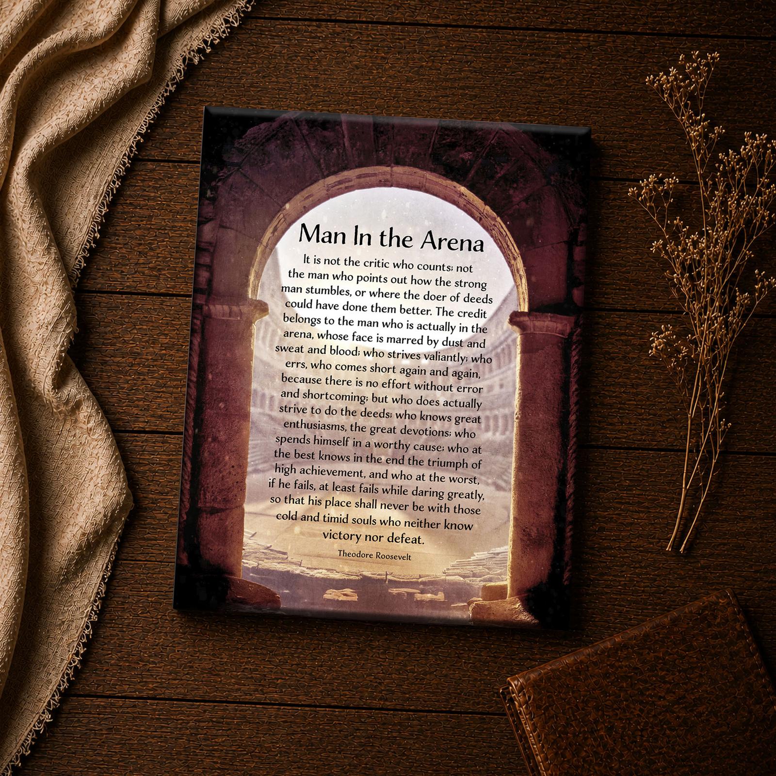 The man in the arena wall art - Theodore Roosevelt inspirational quote canvas