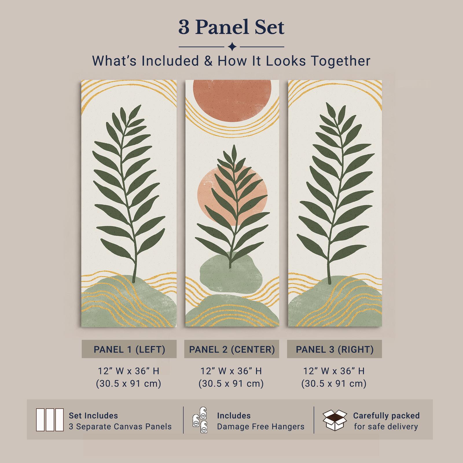 Fern Trio canvas print - sage green fern botanical wall art