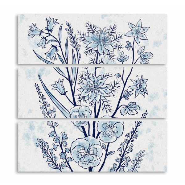 Blue Watercolor Floral Panels canvas print - Blue Watercolor Floral Canvas Wall Art Set of 3 by Crossroads Home Decor