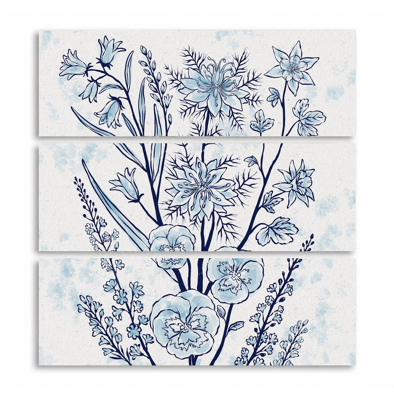 Blue Watercolor Floral Panels canvas print - Blue Watercolor Floral Canvas Wall Art Set of 3 by Crossroads Home Decor