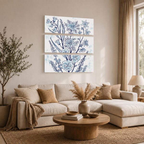 Blue Watercolor Floral Panels gift - canvas print for the watercolor and garden flower lover