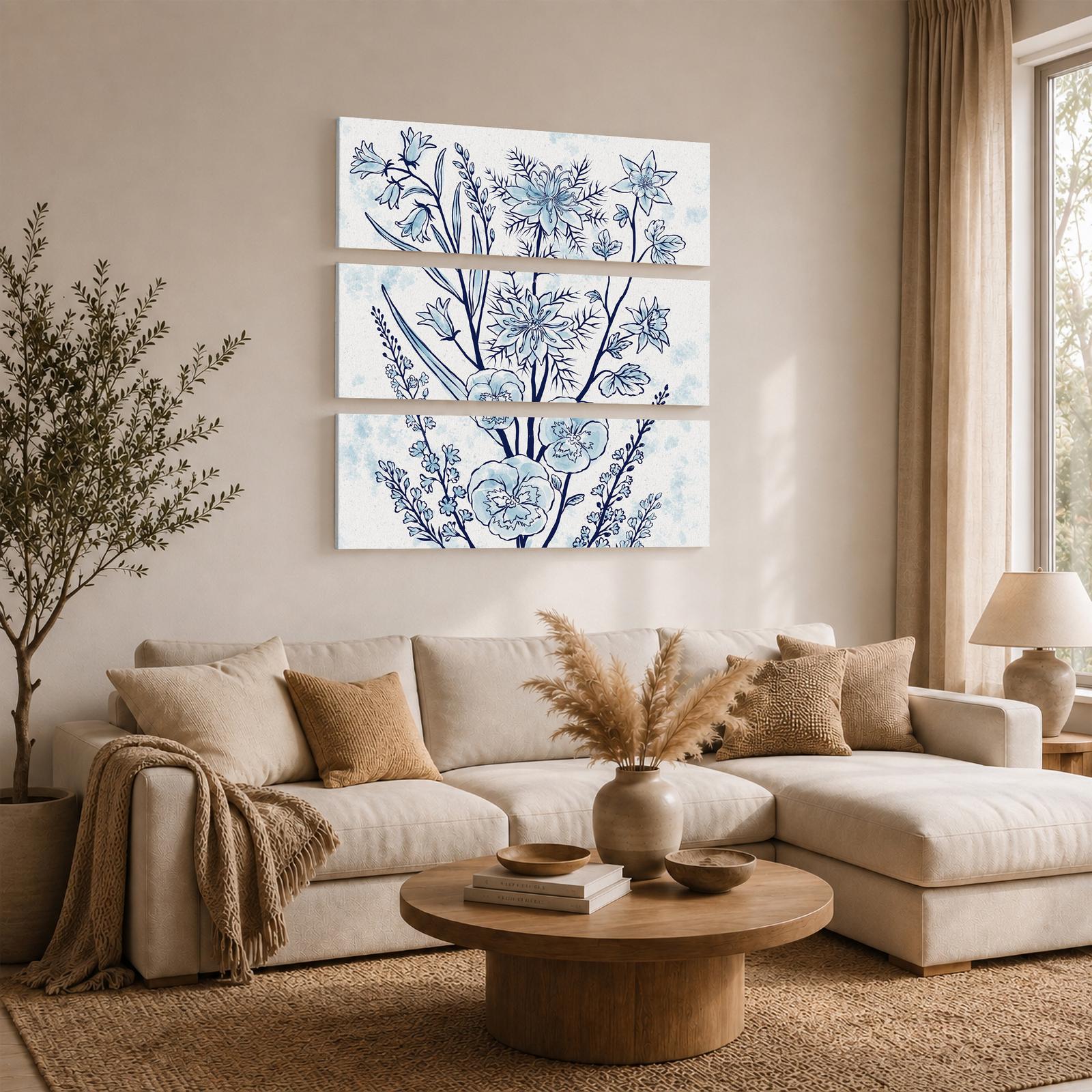 Blue Watercolor Floral Panels gift - canvas print for the watercolor and garden flower lover